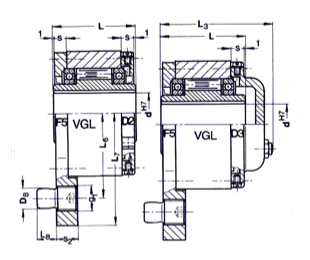 GMN's VGL series roller ramp clutch dimension drawings.