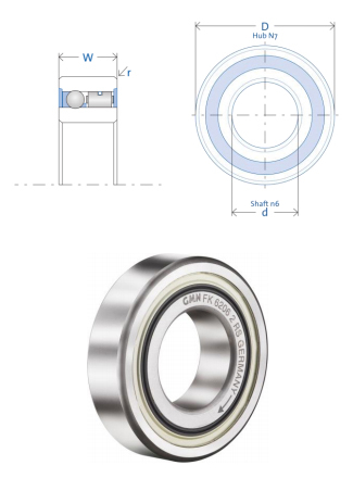 GMN FK 6206 2 RS clutch below two drawings representing the width and diameter of the clutch.