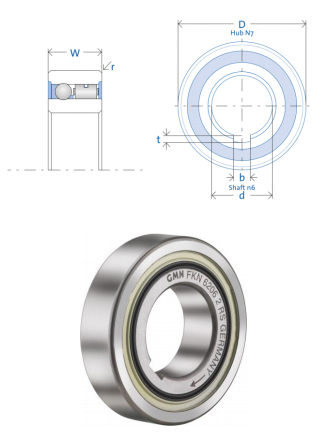 GMN FKN 6206 2 RS clutch below two drawings representing the width and diameter of the clutch.