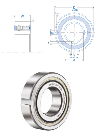 GMN FKNN 6206 2 RS clutch below two drawings representing the width and diameter of the clutch.